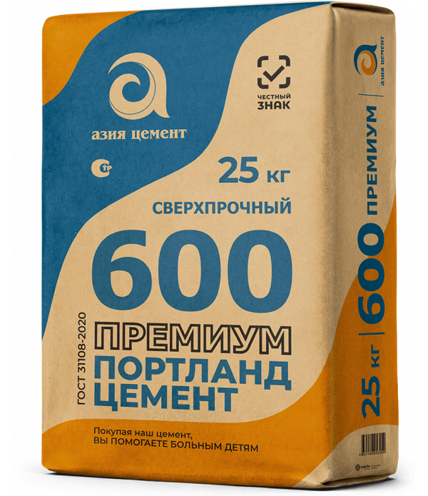 Цемент АЗИЯ М-600 ПРЕМИУМ 25 кг (64 меш/уп)