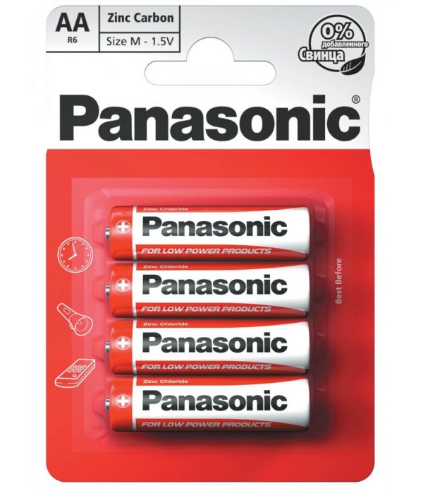 Батарейка Panasonic Zinc Carbon АА (R6RZ/4BP R6 BL4) пальчиковая