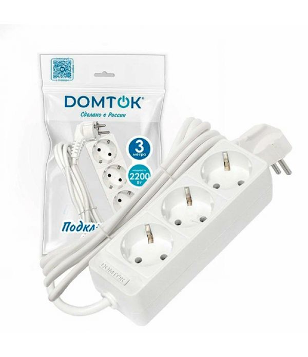 Удлинитель 3*3м с/з 10А Domtok Лидер