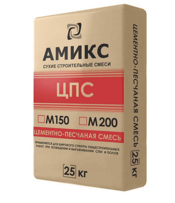 Цементно-песчаная смесь М-150 25кг АМИКС (60шт/уп)